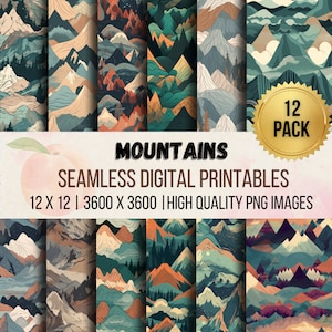 MOUNTAINS : Printable Pattern, Seamless Design, Background, Digital Paper, Art Print, Crafting, Decoration, Graphic Art Prints