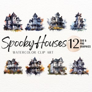 Houses Watercolor ClipArt Bundle | Creepy Home PNG | Halloween SVG | Scary House ClipArt | Spooky Graphics | Fall Junk Journal Graphic