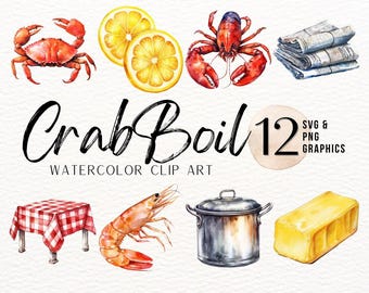 CRAB BOIL : Graphics Pack - Set of 12, Clip Art, Digital Graphics, Graphics Transparent Background, No Background, Clip Art Set, Food Art