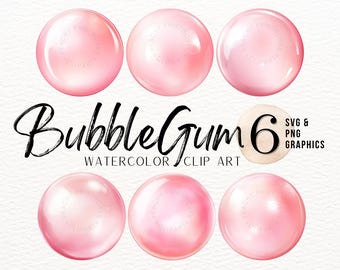 Bubble Gum Watercolor ClipArt | Candy SVG | Sweets PNG | Halloween Candy Graphic | Pink Gum Image | Commercial Use | Bubblegum Art Print