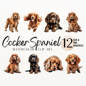 Cocker Spaniel Acquerello ClipArt / Cane SVG / Cucciolo PNG / Design Migliore Amico dell'Uomo / Grafica a sublimazione del cane / Immagini del diario spazzatura del cucciolo