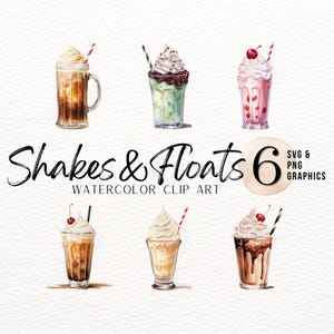 Ensemble de cliparts aquarelle de milkshakes et de sodas | Boisson frappée au chocolat PNG | Flotteur de Root Beer SVG | Pack de graphismes sociaux Ice Cream | Utilisation commerciale
