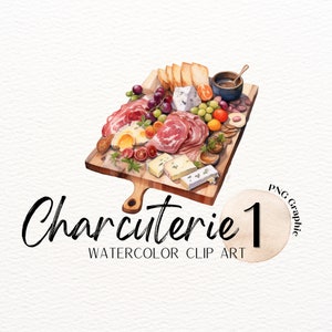 Charcuterie Brett Aquarell ClipArt | Fleisch- und Käsetablett SVG | Snack PNG | Salami Grafik | Essen ClipArt | Käsebild | Kommerzielle Nutzung