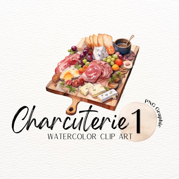 Charcuterie Board Watercolor ClipArt | Meat and Cheese Tray SVG | Snack PNG | Salami Graphic | Food ClipArt | Cheese Image | Commercial Use