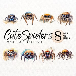 Spider Watercolor ClipArt Bundle | Cute Bug PNG | Happy Halloween SVG | Jumping Spider ClipArt | Fall Graphics | Spooky Season Junk Journal