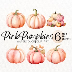 Pink Pumpkin Watercolor ClipArt Bundle | Neutral Fall Cream Pumpkin PNG | Fall SVG | Autumn Graphics | Girly Fall Art Print | Fall Decor