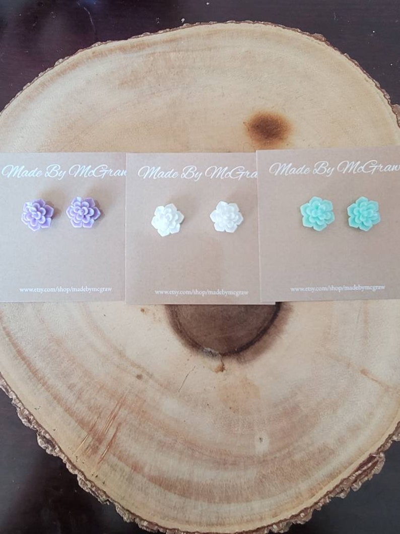 Flower earrings Mothers Day succulent Studs Succulent earrings resin earrings flower studs flower cabochon