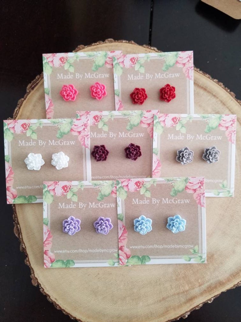 Flower earrings Mothers Day succulent Studs Succulent earrings resin earrings flower studs flower cabochon