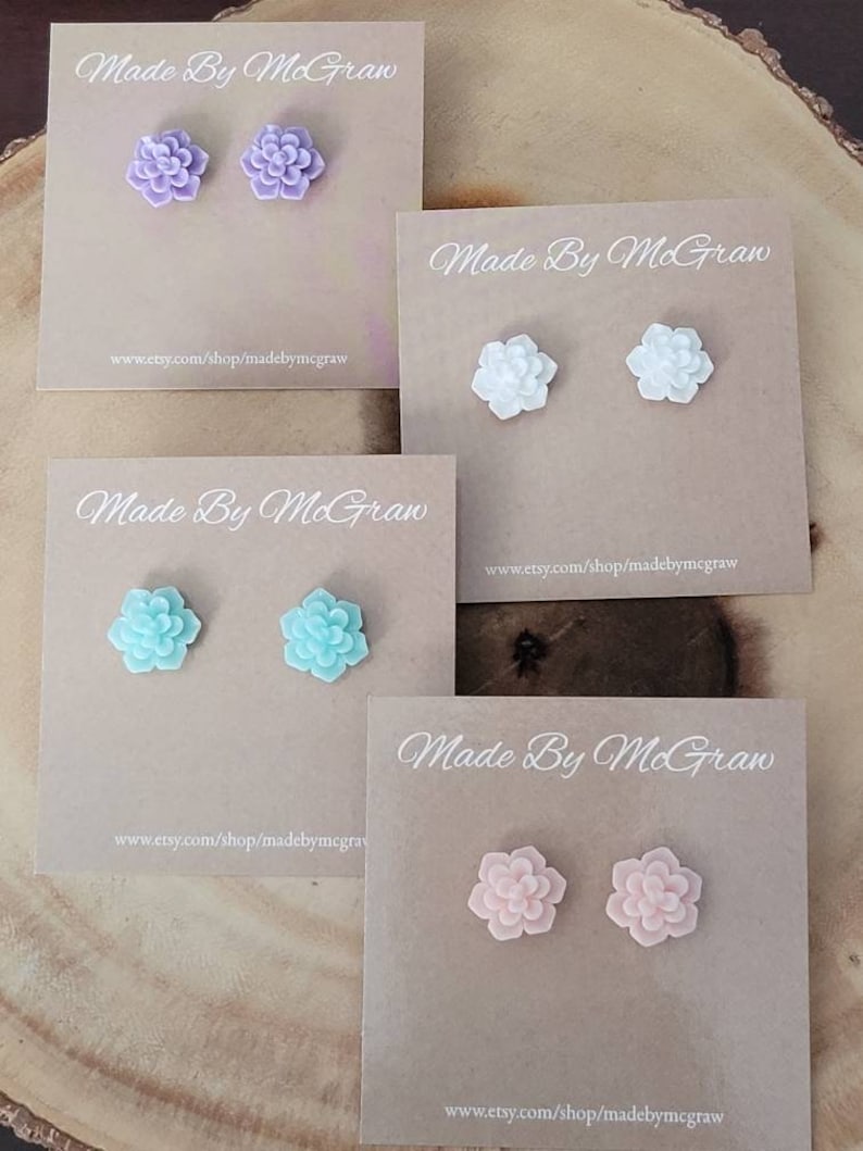 Flower earrings Mothers Day succulent Studs Succulent earrings resin earrings flower studs flower cabochon