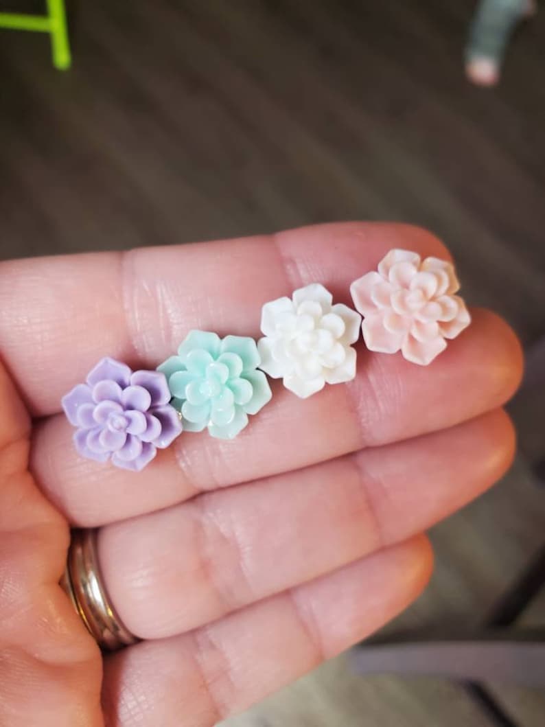 Flower earrings Mothers Day succulent Studs Succulent earrings resin earrings flower studs flower cabochon