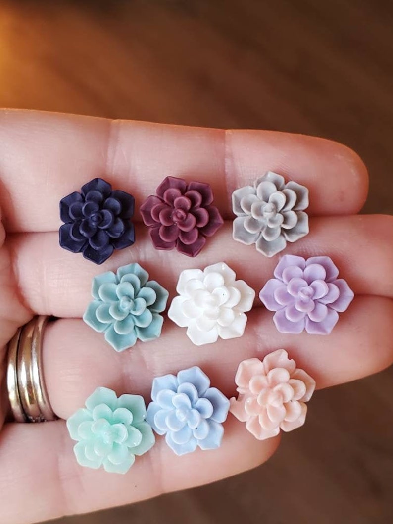 Flower earrings Mothers Day succulent Studs Succulent earrings resin earrings flower studs flower cabochon