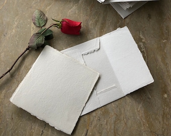 5 x 5 Square Card, Deckle Edge Card, Handmade Paper, Deckle Edge Envelope, Wedding Invitations, Square Invitation