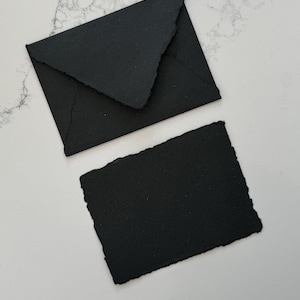 A7, 7 x 5, Black, Black Envelopes, Handmade Paper, Deckle Edge Cards, Deckle Edge Envelope, Wedding Invitation, Christmas Cards