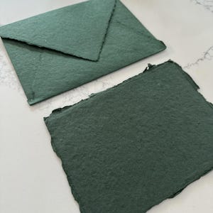 A7, 5 x 7, Green Card, Forest Green Envelopes, Handmade Paper, Deckle Edge Cards, Deckle Edge Envelope, Wedding Invitation, Christmas Cards