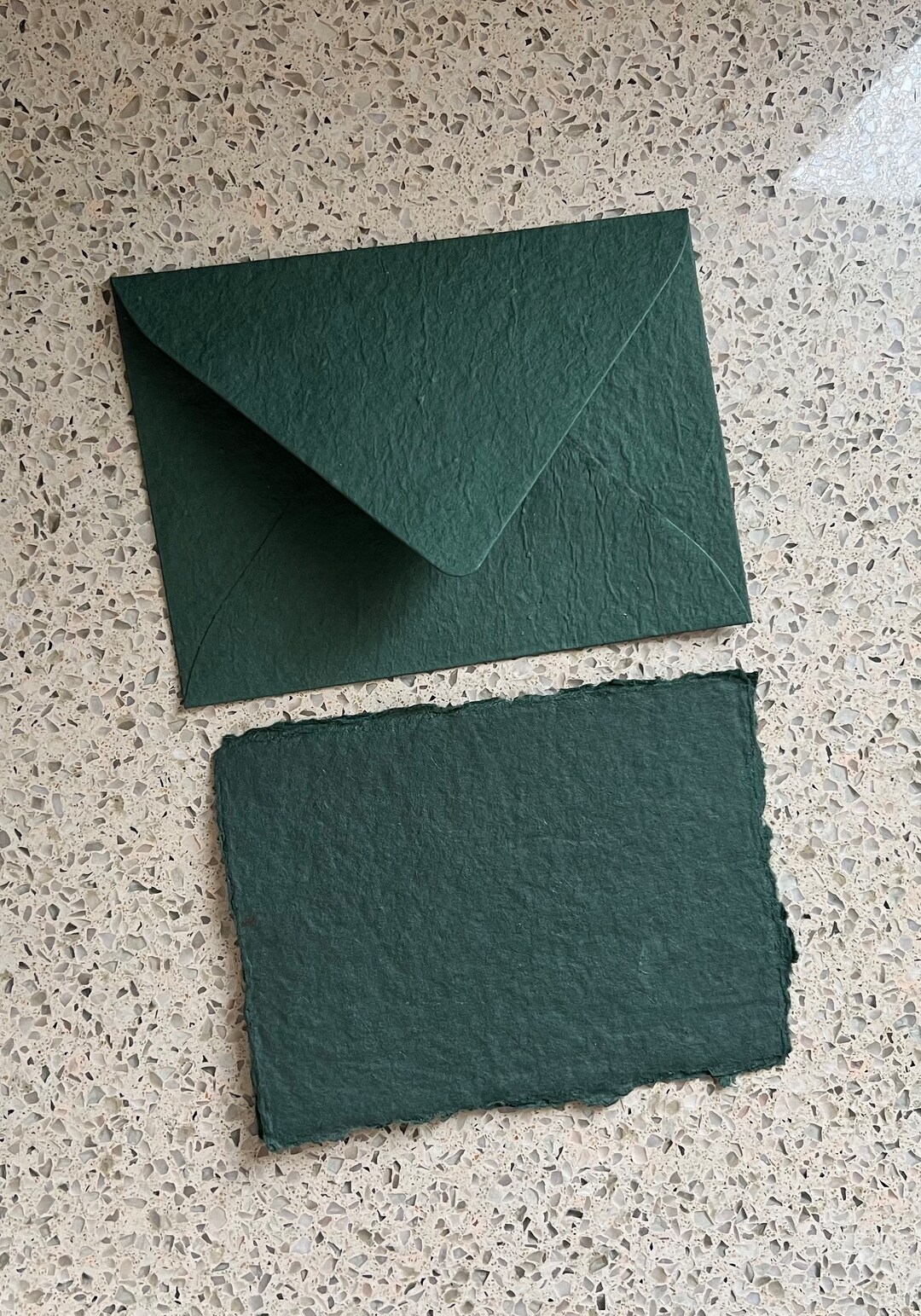 A7, 7 X 5, Green Card, Forest Green Envelopes, Handmade Paper, Deckle