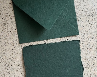 A7, 7 x 5, Green Card, Forest Green Envelopes, Handmade Paper, Deckle Edge Cards, Deckle Edge Envelope, Wedding Invitation, Christmas Cards