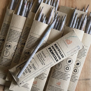 5 Recycled newspaper pencils, Pencils, Handmade paper, HB 2 Graphite, Colour Pencils, Lead Pencil, Stocking Stuffer for kids, Valentine Gift