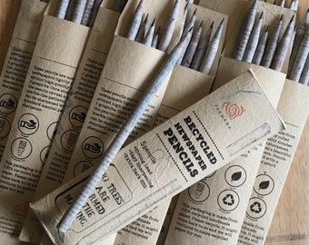 5 Recycled newspaper pencils, Pencils, Handmade paper, HB 2 Graphite, Colour Pencils, Lead Pencil, Stocking Stuffer for kids, Valentine Gift