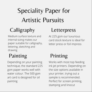 Puede incluir: Una gu&iacute;a sobre papel especial para actividades art&iacute;sticas, incluyendo caligraf&iacute;a, pintura, tipograf&iacute;a e impresi&oacute;n. La gu&iacute;a enumera los diferentes tipos de papel y sus usos.