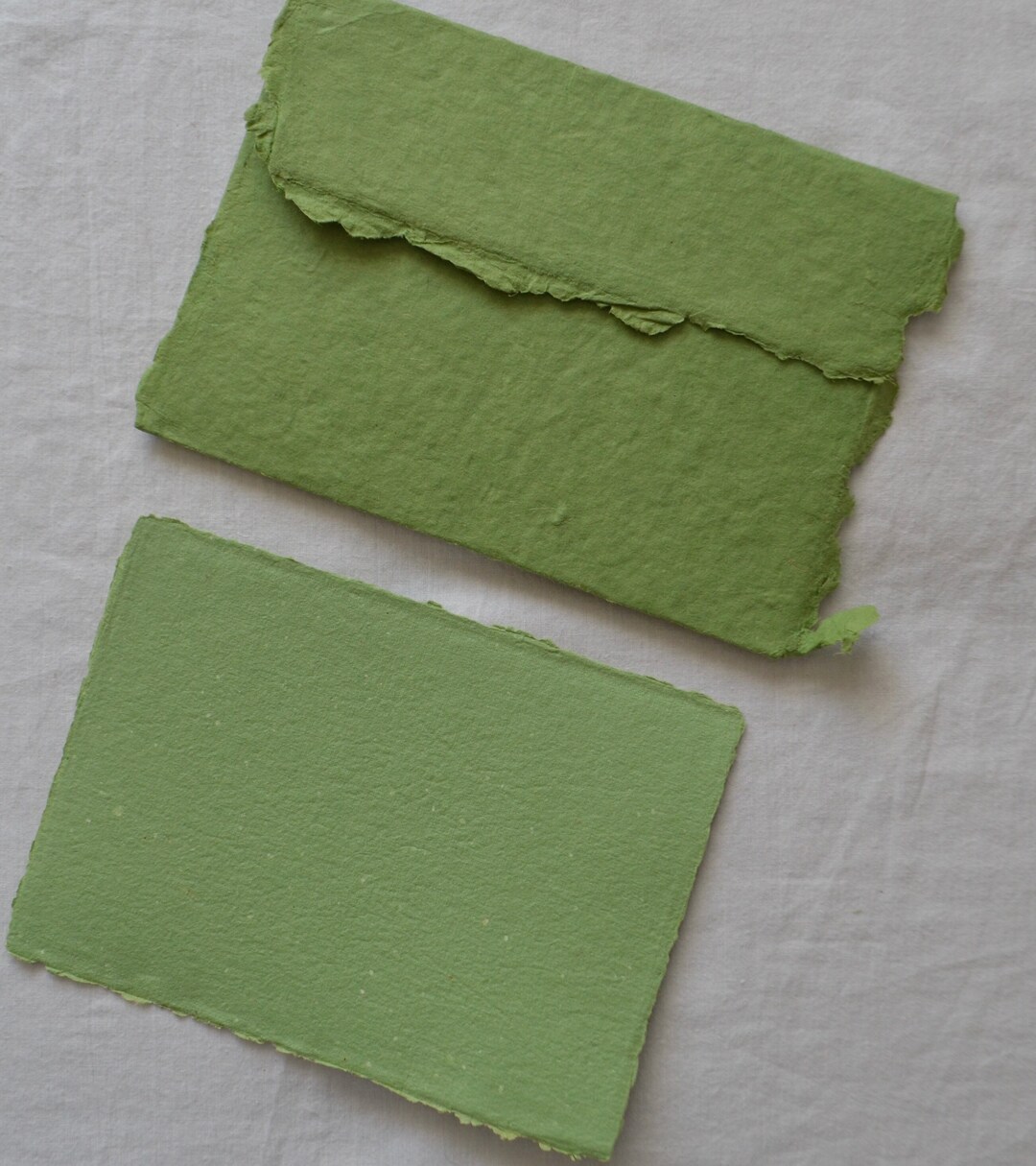 A7, 7 X 5, Sage Green Card, Sage Green Envelopes, Handmade Paper, Deckle Edge Cards, Deckle Edge