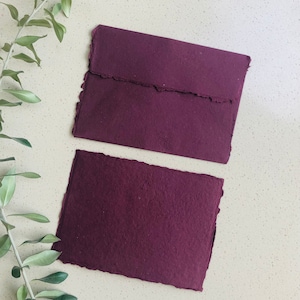 A7, 7 x 5, Berry, Maroon, Burgundy Deckle Edge Card, Handmade Paper, Deckle Edge Envelope, Wedding Invitations