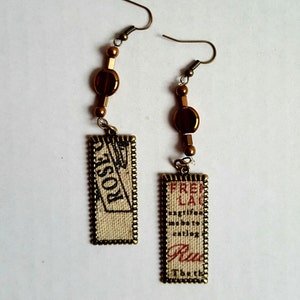 Vintage Printed Canvas Steampunk Earrings