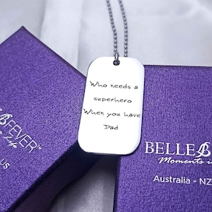 Collier Plaque Militaire avec Écriture Manuscrite – Pendentif Gravé Personnalisé – Cadeau Commémoratif pour Papa ou Partenaire