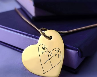 Personalisierte Herz-Halskette mit Kunstwerk Ihres Kindes | Benutzerdefinierte Kinder Zeichnung Anhänger | Belle Fever