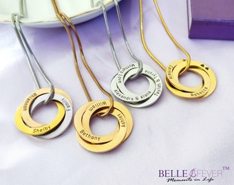 Belle Fever Interlinked Family Love Circles Personalised Necklace | Celebrate Family Bonds | Inscriptions on Front and Back | Various Tones