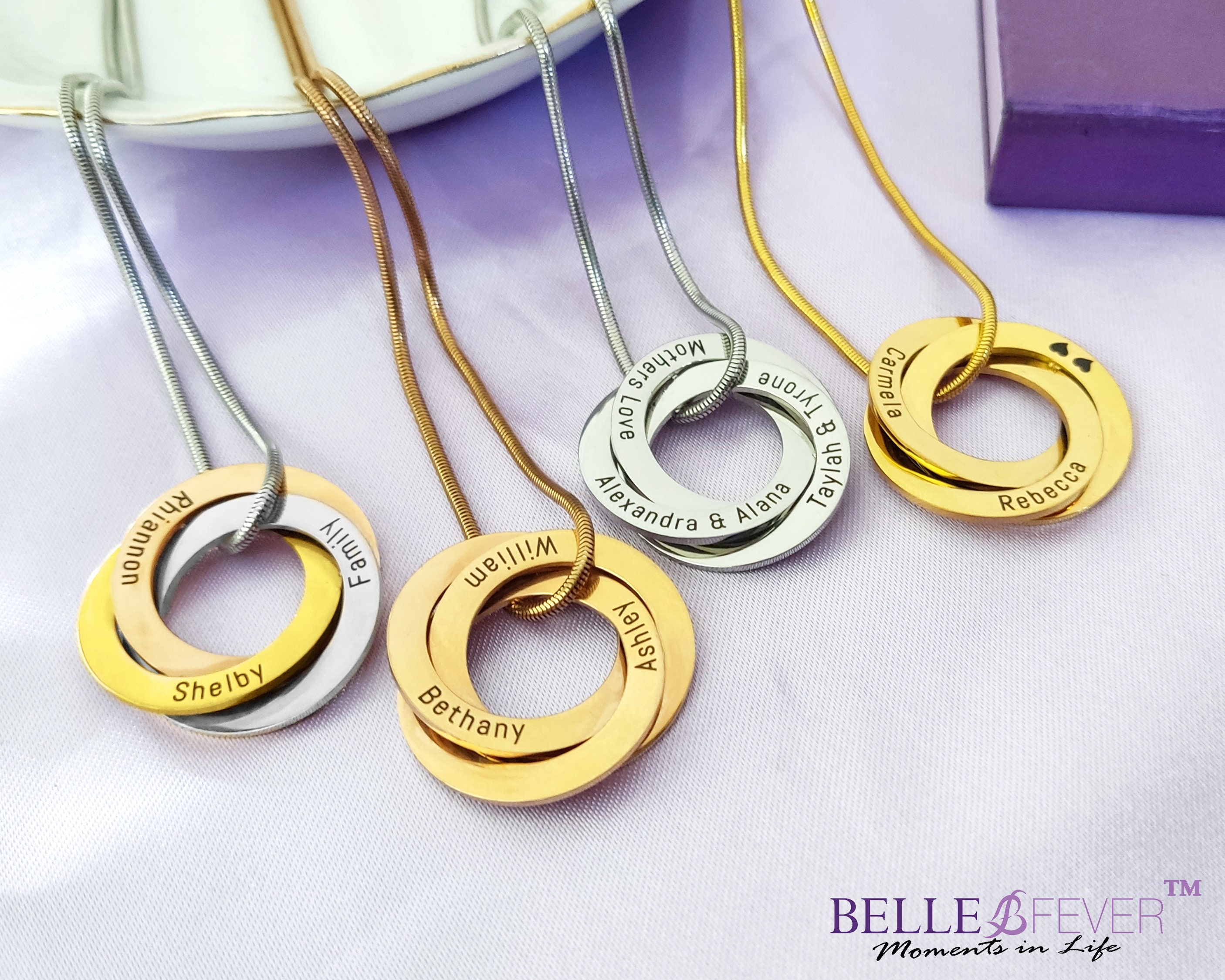 Belle Fever Interlinked Family Love Circles Personalised Necklace