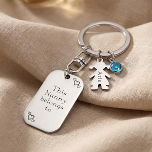 Personalised Family Dog Tag Keyring, Kids Name Charms, Engraved Gift for Mum or Grandma