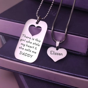 Personalised Dad & Daughter Dog Tag Necklace Set - Custom Engraved Matching Pendants - Daddy's Girl Keepsake