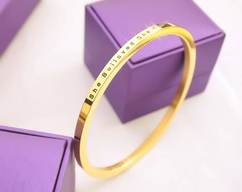 She Believed She Could | Personalised Inspirational Bangle | Belle Fever