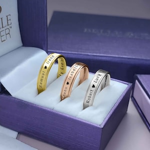 Belle Fever Personalized Ring – Custom Engraved Name Band in Silver, Gold or Rose – Unisex Jewellery Gift