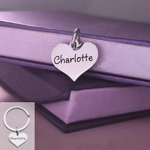 Personalised Heart Charm for Keyring – Custom Engraved Name – Sentimental Gift for Her