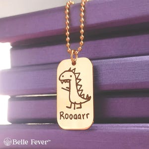 Collier Dessin d’Enfant Personnalisé – Pendentif Gravé avec Œuvre d’Art d’Enfant – Cadeau d’Anniversaire, Souvenir ou Première Rentrée
