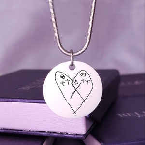 Custom Kids Drawing Disc Necklace – Personalised Art Pendant – Gift for Mum, Dad or Grandma - Handcrafted Everlasting Keepsake