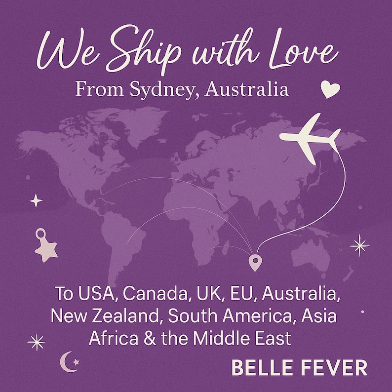 Belle Fever worldwide shipping information — we ship from Sydney, Australia to USA, Canada, UK, EU, New Zealand, Asia, Africa, and more with tracked delivery.