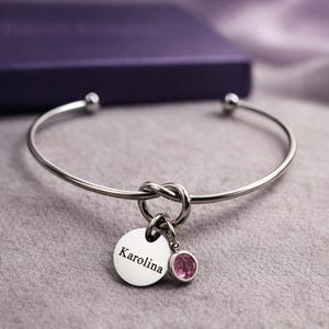 Pulsera de Amistad con Nudo, Disco Grabado & Piedra de Nacimiento, Regalo Personalizado