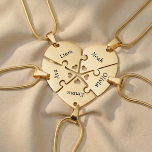Personalisierte Puzzle-Halsketten Set, Individuell Gravierte Namensanhänger, Bedeutungsvolles Familien- oder Freundschaftsandenken