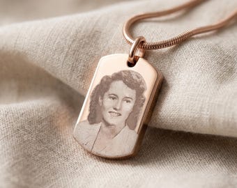 Memorial Cremation Tag Necklace, Custom Photo or Text Engraving, Pet or Human Ashes Pendant