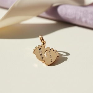 Personalized Baby Feet Keychain Charm with Engraved Name and Date, Gift for Mom