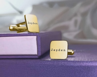 Personalisierte Quadratische Manschettenknöpfe mit Individueller Initiale oder Name, Hochzeits- oder Vatertagsgeschenk