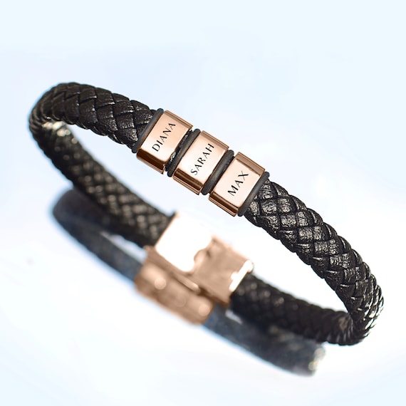 Personalised Black Leather Bracelet Customisable Gift for Him Belle Fever Etsy