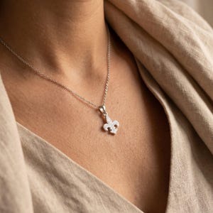 Colar Flor-de-Lis, Pingente de Prata, Símbolo de Força, Amor e Beleza, Presente para Ela