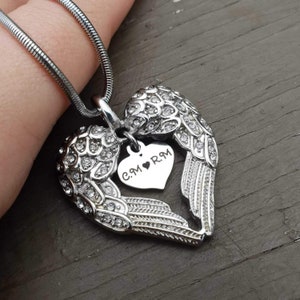 Personalised Angel Wing Heart Necklace – Custom Engraved Memorial Jewellery – Gift for Mum or Friend