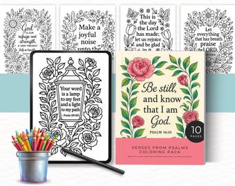 Páginas para colorear con versículos bíblicos de los Salmos, libro para colorear cristiano imprimible, paquete de páginas para colorear con motivos florales para mujeres, basado en la fe, nivel intermedio.