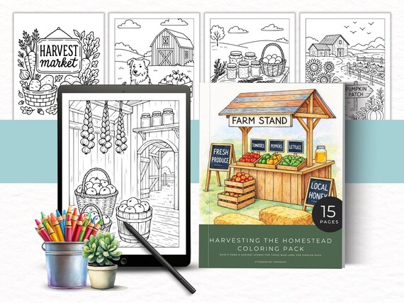 Fall Coloring Book for Adults, Harvest Coloring Pack, Cozy Autumn Coloring Sheets, Rustic Farm Coloring, Homesteading Coloring, Intermediate