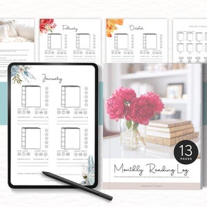 Monthly Reading Log, Yearly Reading Tracker, Book Review Journal Page, Colorful Florals Planner Insert, Fun Book Wrap Up, End of Year Recap
