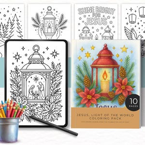 Christian Christmas Coloring Page, Jesus is the Light of the World Coloring Book, Peaceful Lantern Coloring Sheets For Women, Intermediate